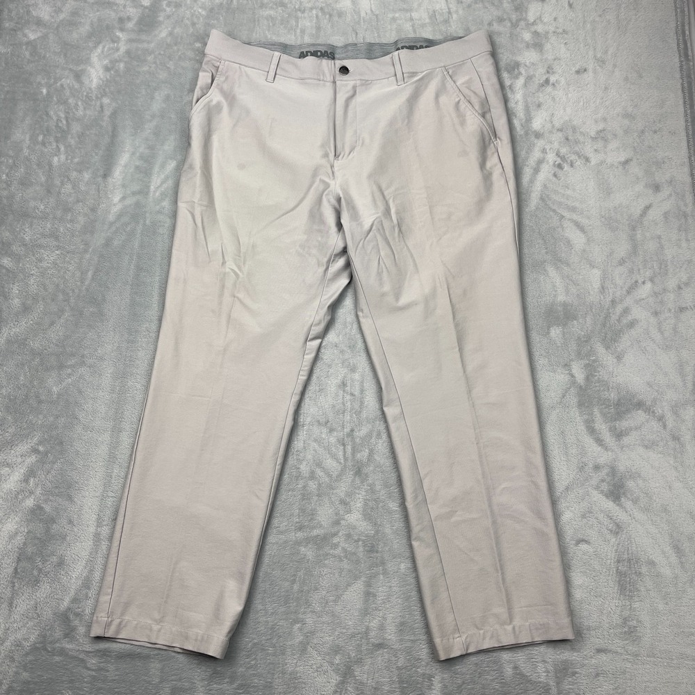 Adidas Chino Pants Mens 38x30 Gray Flat Front Slash Pocket Mid Rise Straight Leg - Picture 1 of 9
